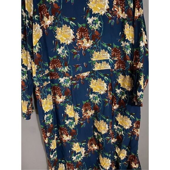 JUST FAB Long Sleeve Floral Print Blue A Line Rayon High Neck Dress 2X - Picture 4 of 10